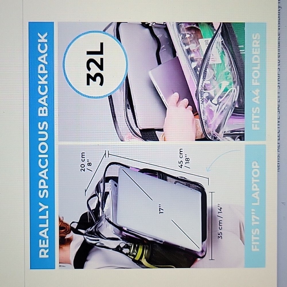 Shylero clear black backpack heavy duty TSA lock 2way zip PVC transparent NEW… - Picture 4 of 10